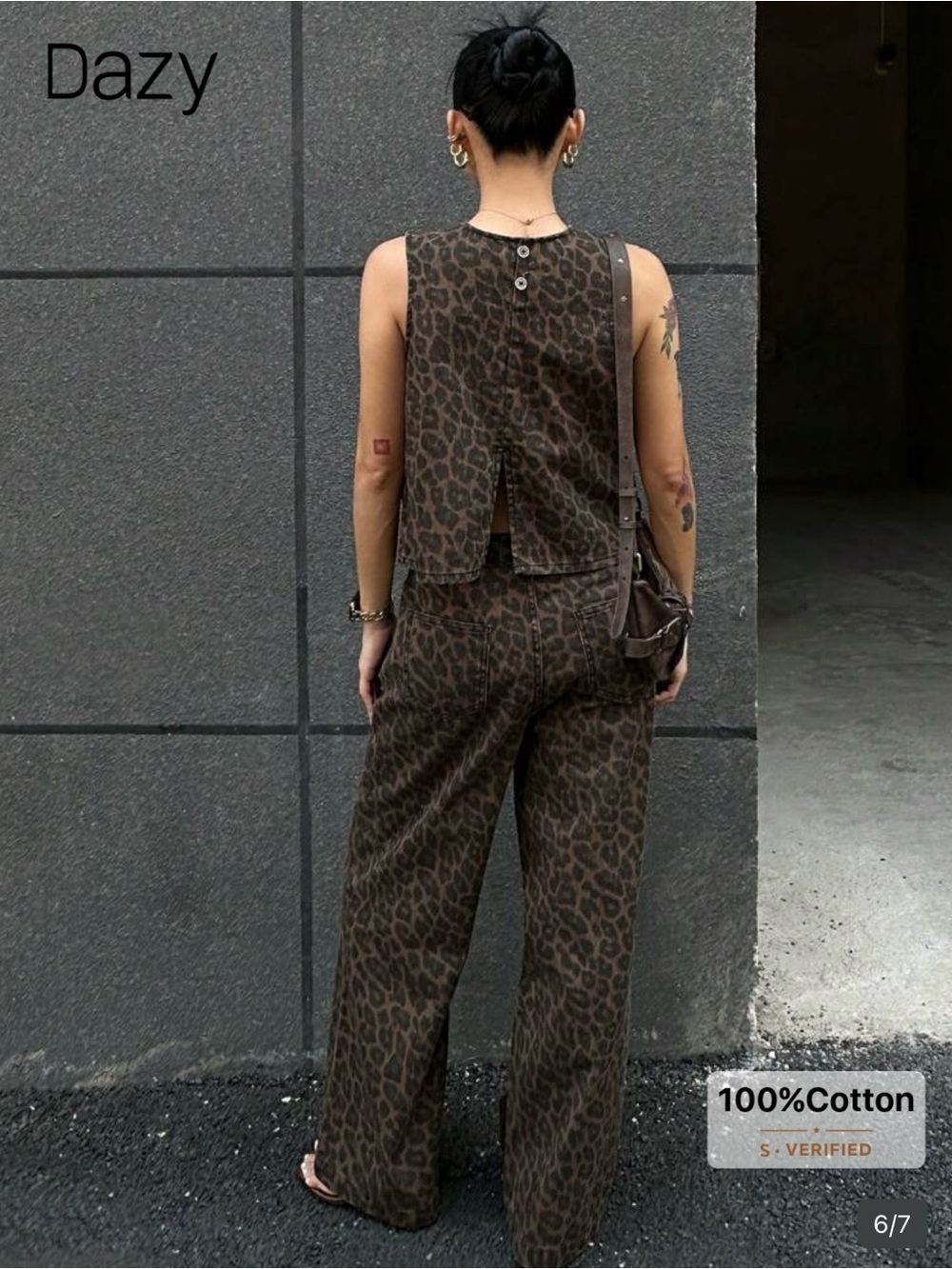 Leopard-Print Wide Leg Pants — Brown - Picture 3 of 3
